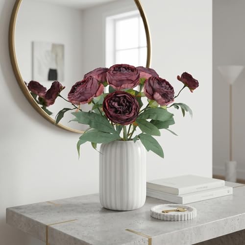 6PCS Peonies Artificial Flowers 19.7" Vintage Fake Flowers Silk Faux Peony Flowers Stems for Wedding Bridal Bouquet Party Office Home Floral Arrangements (Fuchsia) - color: Fuchsia