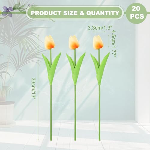 uxcell 20pcs Tulips Artificial Flowers, Faux Flowers Silk Fake Tulip Stems Real Touch for Wedding Bouquet Centerpiece Table Party Decoration(Champagne) - color: Champagne