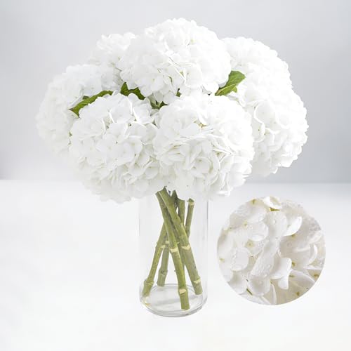 3Pcs Real Touch Artificial Hydrangeas 21" Latex Faux Hydrangea Flowers Stems for Vases, Wedding Centerpieces, Home Decor — Removable Heads, White - color: White