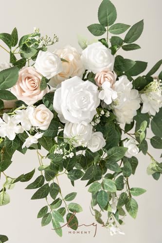 Ling's Moment 6.5FT Artificial Wedding Arch Flowers, Backdrop Floral Garland, White Sage Ceremony Reception Hanging Eucalyptus Rose Arbor Arrangement Outdoor Party Swag Home Decorations - color: Wht-sage Green 02