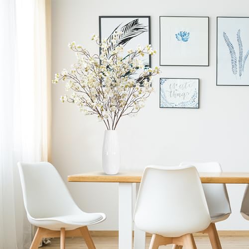 Sggvecsy Artificial Cherry Blossom Flowers 4 Pcs Faux Cherry Blossom Stems Faux Silk Cherry Blossom Branches 41’’ Fake Flowers Long Stems for Vase Arrangements Home Wedding Table Decor (White) - color: New White