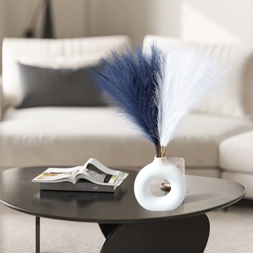 Ureymx Faux Pampas Grass Decor 17.7 Inch 30pcs, Artificial Pompas Grass Bulk Artificial Dried Flower Small Vase Filler for Boho Home Wedding Decoration (Blue/White) - color: Blue/White, size: 17 Inch 30 Pcs