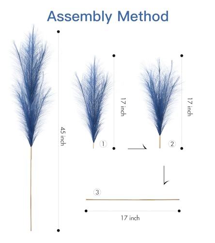 9 Pcs 45" Tall Pampas Grass Blue Decor, Long Stem Artificial Flower Floor Vase Large Faux Floral Pompas Fake Plants Dried Bouquet Arrangement Vase Filler for Boho Home Wedding Decoration - color: 9 Pcs 45" Blue Style
