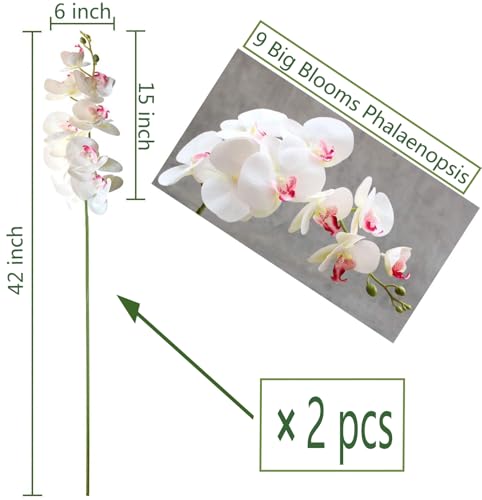 FagusHome Artificial Phalaenopsis Flowers Branches 9 Large Blooms Artificial Orchid Flowers Stem Plants 42 Inches 2 Pcs for Home Wedding Décor (Red Core) - color: Red Core