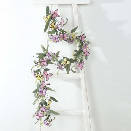 Efavormart 5.5ft Artificial Eucalyptus Leaf Table Garland with 7 White Silk Rose Flowers, Pre-Arranged Floral Greenery Vines for Wedding Reception Table and Ceremony Backdrop - color: Type17