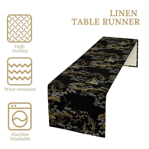 Modern Japanese Bamboo Table Runner, Black Gold Chinese Bamboo Print Table Runner for Kitchen Dining Home Party 13x36in - color: Bamboo-5, size: 13x36in