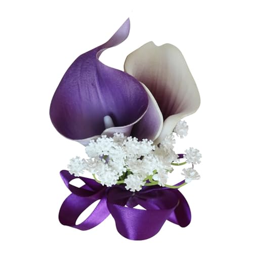 Artificial Purple Calla Lily Wrist Corsage Artificial Flowers Girl Mother Bridesmaid Bridal Wristband Wrist Corsages for Wedding Prom Homecoming Anniversary Purple Calla Lily Corsages - color: Purple Calla Lily Corsages