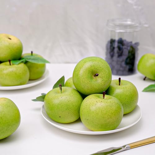 Gresorth 6pcs Lifelike Artificial Green Apple Faux Fake Apples Fruit Home House Kitchen Cabinet Decoration - color: Green Apple