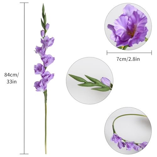 Purple Gladiolus Artificial Flowers 33.07 in Long Artificial Flowers Gladiolus Flowers 5 PCS Silk Fake Flowers Faux Gladiolus for Home Wedding Garden Arrangement Decor - color: Purple