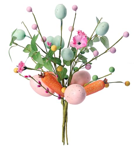 3-Pack Artificial Easter Decorations, Easter Egg and Carrot Berry Stems for Vase Fillers, Spring Home Decor, Easter Table Centerpiece, Reusable Easter Flower Arrangeme