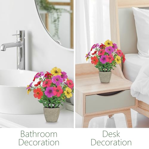2 Pack Small Fake Plants Potted Artificial Plants Artificial Flowers Potted Faux Flower Daisy with Eucalyptus Leaves for Home Decor Office Room Farmhouse Indoor Table Bathroom Decor （colorful） - color: Small-colored