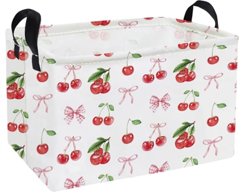 Essme Rectangular Kids Baskets,Cherry Storage Box,Cute Basket for Kids with Handles for Room Decor, Book Bins,Shelf Basket.(Cherry) - color: Cherry
