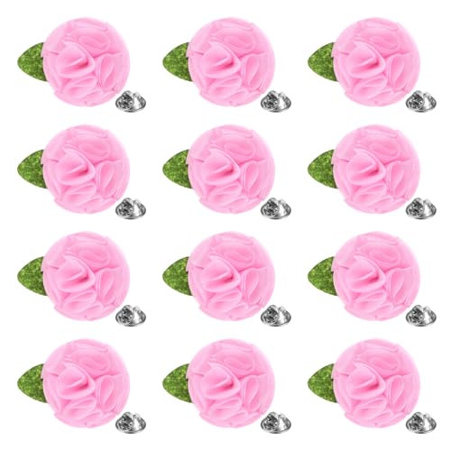 M METERXITY 12-Pack Lapel Pin for Men, Handmade Flower Brooch Button Pins for Men Suits, Formal Boutonnieres - color: Pink