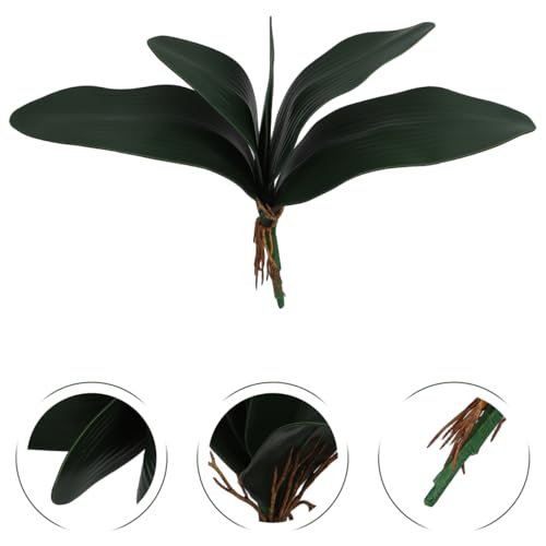 ARTIBETTER 3 Pcs Artificial Phalaenopsis Orchid Leaf Stems with 5 Green Leaves Each Eva Foam for Home Office Party Decoration