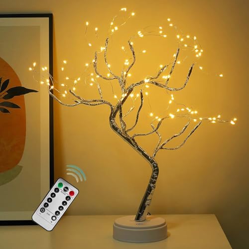 OURBAOFU 20” 108LED Fairy Sparkly Tree Lamp with Remote Control, USB&3AA Powered 8 Modes, DIY Bonsai Artificial Tree Lights, Fairy Spirit Tree Light for Bedrooms Desktop Christmas (Warm White) - color: Warm White, size: 108LED with Remote