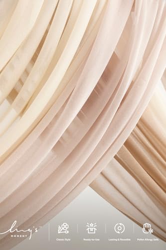 Ling's moment Wedding Arch Flowers with Drapes Kit-Pack of 5, 2pcs Flower Arrangements 3pcs Sheer Hanging Drapes White Ceremony Arbor Backdrop Artificial Rose Floral Decorations, Sand Beige - color: Pk-dusty Rose Inspiration - Dusty Rose & Cream