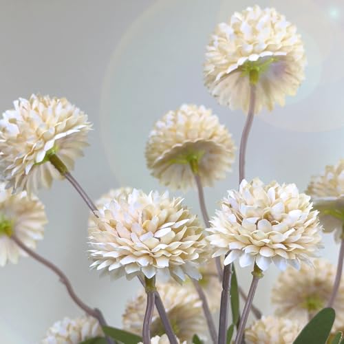 10 Pcs Artificial Flowers Pompon Mum Fake Flowers, Faux Small Mini Chrysanthemum Flowers, Realistic Faux Flowers for Room Decor Aesthetic, Living Room Farmhouse House Decor, Beige - color: Beige