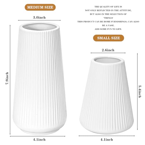 White Ceramic Vase, GUKJOB Small Cute Flower Vase for Pampas Grass, Home, Living Room, Dining Table, Farmhouse, Office Decor, Bedroom, Table, and Kitchen Shelf (White- 2PCS) - color: Small White - 2pcs