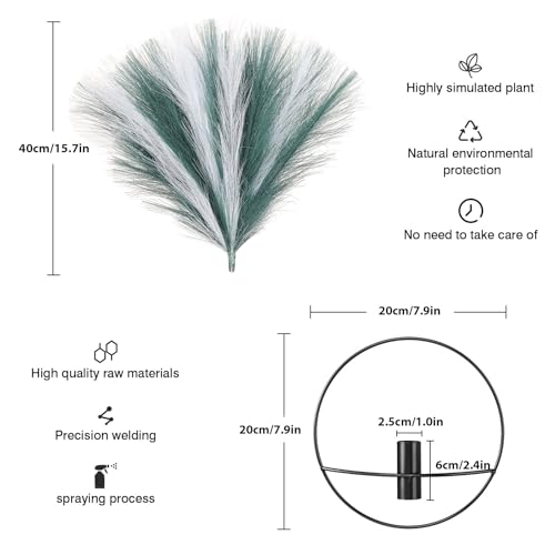 Pretty Jolly Boho Wall Decor, Wall-Mounted Metal Wall Decor, Hanging Artificial Pampas Display, Wall Art Living Room, Bedroom, Bathroom, Dining room, Plant Wall Decor 2 Pack,OldGreen,White,Black - color: 35-pampas-OldGreen&White - Black Ring, size: S 7.8i