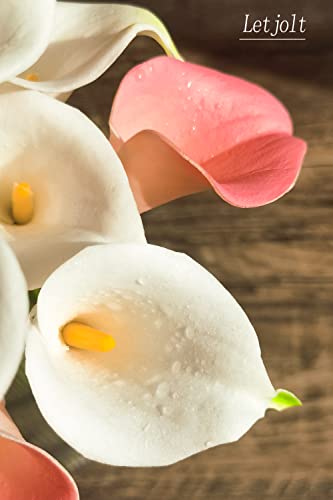 Letjolt Artificial Calla Lily Flowers 12Pcs Realistic Bouquet | Fake Flower Bouquet, Home Decoration, Wedding Party Decor - color: Yellow-white