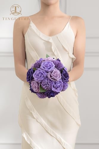 TINGE TIME Purple Flowers, Fake Flower Leaf Artificial Flower with Stems for DIY Wedding Bouquets Table Centerpieces Baby Shower Home Party Floral Arrangements Decorations - color: Purple