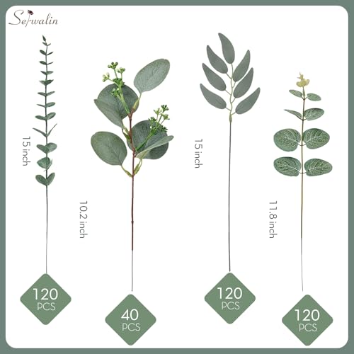 Serwalin 400pcs Artificial Mixed Eucalyptus Stems Leaves Bulk, 4Kinds Fake Greenery Silver Dollar Eucalyptus Leaves Picks,Faux Greenry Stems Sprays for DIY Bouquets Floral Arrangement Home Decor - color: Attractive Forest Green-400pcs