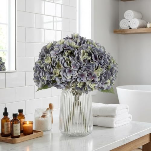 2Bouquets Artificial Fake Flowers Plants Silk Hydrangea Arrangements Wedding Bouquets Decorations Plastic Floral Home Kitchen Garden Party Festival Bar DIY (Bluish Green) - color: Bluish Green