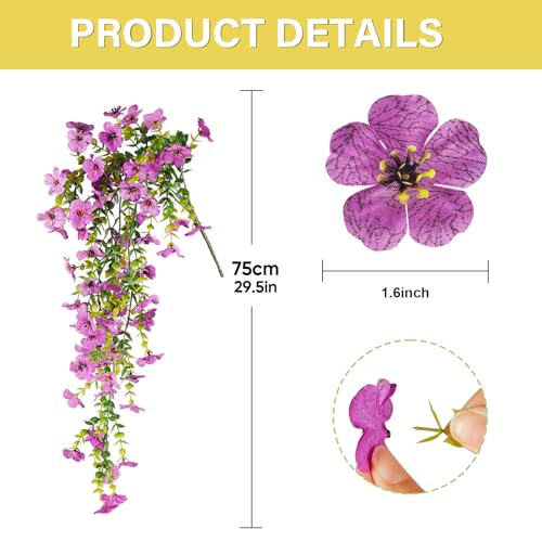 Artificial Hanging Flowers for Outdoor Decor, 6 Bundles UV Resistant Faux Silk Flowers, Fake Hanging Plants for Porch Patio Yard Planter Indoor Home Decoration(Blue, Purple) - color: Blue＆purple