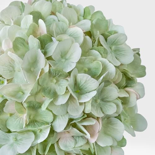 JINWOE Light Green Silk Hydrangea Artificial Flowers, 4PCS 21" Large Lifelike Faux Silk Flowers, Full Artificial Hydrangeas for Bouquet Table Centerpieces Indoor Spring Outdoor Home - color: Green