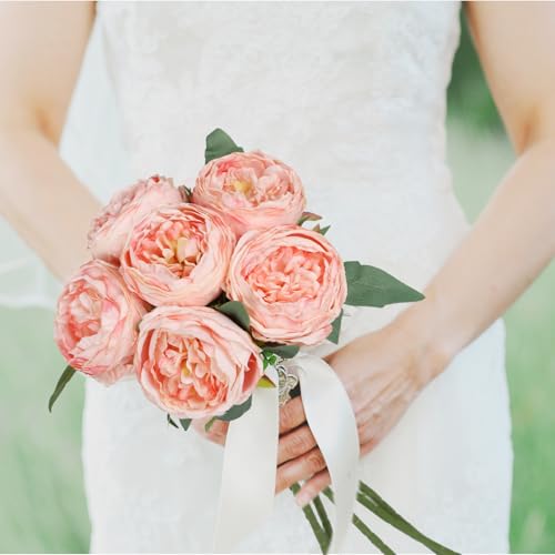 6PCS Pink Peonies Artificial Flowers 19.7" Vintage Fake Peonies Silk Flower Arrangements for Wedding Bridal Bouquet Home Party Office Decoration(Pink) - color: Pink