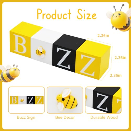 nuvagiki Bee Tiered Tray Decor, Bumble Bee Wooden Block Sign, Farmhouse Rustic Tabletop Decorations for Kitchen Home, Spring Summer Bee Theme Decor - color: Yellow