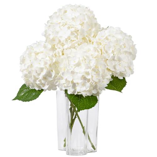 DuHouse 4Pcs Large Hydrangea Artificial Flowers,20 inch Latex Real Touch Hydrangeas Lifelike Hydrangea Flower for Home Wedding Bouquets Centerpieces Party Living Room Decoration(White) - color: White, size: 4pcs