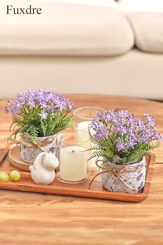 Fake Plants Small with 2 Pack, The Sunflower for Bathroom Shelf Decor, Decorative Plants for Home Living Room Office Bedroom Table Tray Shelve Farmhouse Decor Indoor(Purple Floral) - color: Purple Floral