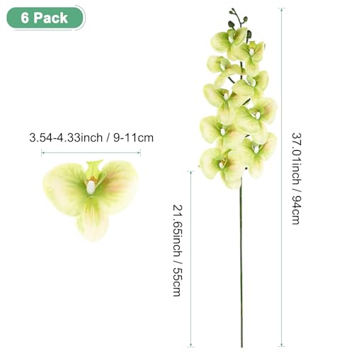 M METERXITY 6-Pack Artificial Orchid Flowers 9 Large Petals 37 Inch Faux Phalaenopsis Silk Bouquets Real Touch Light Green Fake Orchids for Home/Wedding/Christmas/Party/Garden Office - color: Light Green