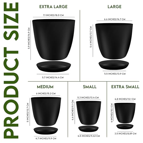 Utopia Home - Plant Pots Indoor with Drainage - 7/6.6/6/5.3/4.8 Inches Flower Pots for Indoor Planter - 5 Pack Plastic Planters - Ideal for Stocking Stuffers or Home Christmas Decorations - Black - color: Black, size: Pack of 5