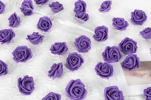 Artificial Roses,200PCS Purple Foam Roses 1.97in Stemless Rose Artificial Flower Heads for Craft DIY Wedding Party Home Decoration(Dark Purple) - color: Dark Purple