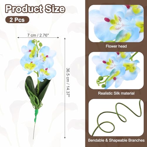 uxcell 2 Pcs Artificial Phalaenopsis Fake Flowers, 14 Inch Real Touch Artificial Floral Fake Bouquet for Wedding Bride Shower Gift Home Decor DIY Crafts, Blue - color: Blue, size: 14 Inch