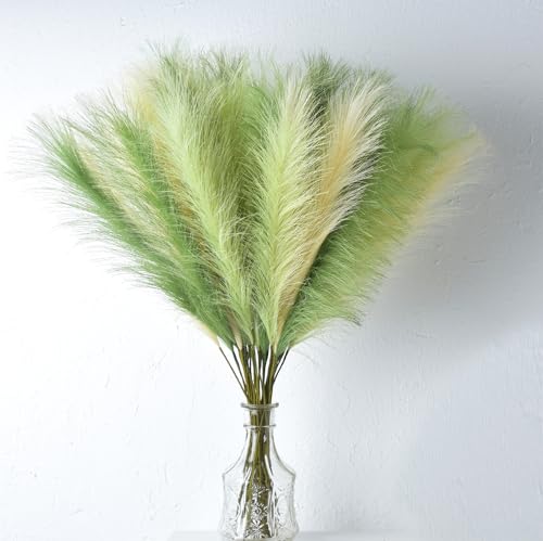 LSKYTOP Green Pampas Grass Decor,23Inch 12pcs Faux Pampas Grass Bouquets Artificial Pampas Fake Pampas Flower for Home Living Room Bedroom Vase Decor - color: Green 12pcs