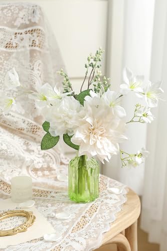 Faux Flowers with Vase,Small Artificial Silk Roses in Vase, Fake Plant Eucalyptus Flower Arrangement for Home Office Decoration, Living Room and Dining Table Centerpiece - color: White