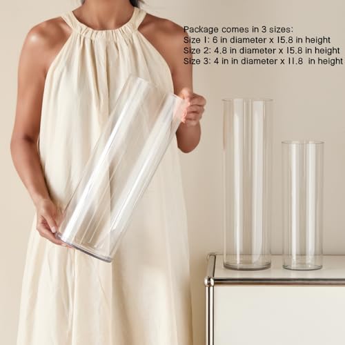 3 Clear Acrylic Cylinder Vase for Centerpieces, Tall Cylinder Plastic Hurricane Vases, Large Unbreakable Flower Vases for Wedding Bouquet (D 4.8", D 6" X H 15.8" +D 4" X H 12") 3 Different Sizes - color: 3 Clear - XL