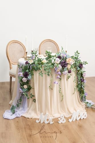Ling's moment 9FT Eucalyptus and Willow Leaf Garland with White Flower, Handcrafted Wedding Sweetheart Table Centerpieces Head Table Decor Arch Backdrop Decorations for Wedding | Lavender Purple - color: Prpl-lavender Purple
