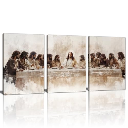 WENGTIAO 3Pcs Christian Wall Art Prints Jesus Last Supper Canvas Painting Religious Scripture Pictures Bible Renaissance Easter Artwork For Dining Room Living Room Church 16x24 inch - color: Jesus Last Supper, size: 16"x24"x3Pcs