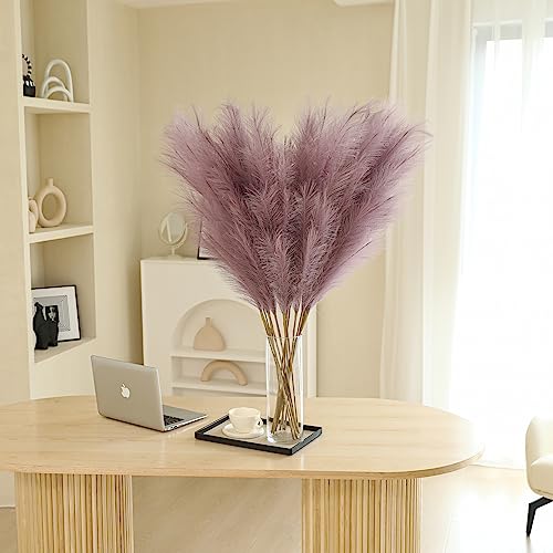 Wertuirk Purple Pampas Grass Decor - 45-Inch Set of 8 | Large Faux Pampas Grass Soft and Fluffy | Big Artificial Fake Flower | Perfect for Wedding Centerpieces, Baby Shower and House Decor - color: Purple