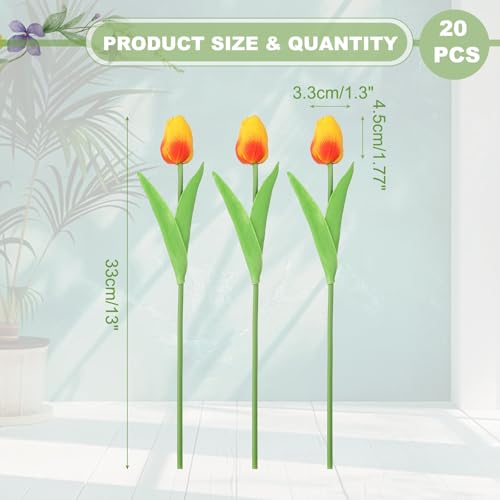 uxcell 20pcs Tulips Artificial Flowers, Faux Flowers Silk Fake Tulip Stems Real Touch for Wedding Bouquet Centerpiece Table Party Decoration(Sunset Red) - color: Sunset Red