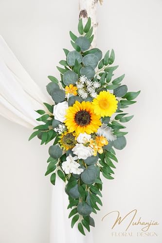 Muhanjia Artificial Arch Flowers Kit(Pack of 4),2Pcs Artificial Flower Arch Decor, 2Pcs Drapes, Ceremony and Reception Background Rose Decoration, Rose Sunflower Floral and Outdoor Party Decor - color: Sunflower
