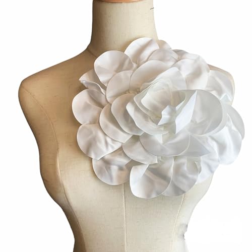Heyiwell Large Satin Fabric flower for Brooch Pin Wedding Party Dance Dress Suit Clothes Head Hair Accessories DIY Decor 9.45"Inch - color: White