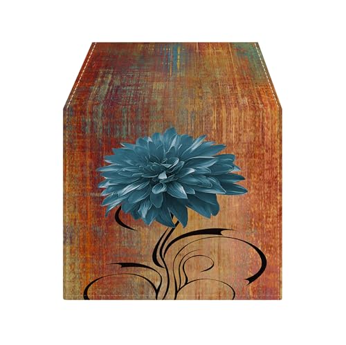 OYIMUA Soft Thick Chenille Rust and Blue Table Runner 90 Inches Long Vintage Abstract Painting Flowers Spring Summer Rustic Dining Table Decorations for Home Indoor Outdoor - size: 13" x 90", Table Runner, style: Rust