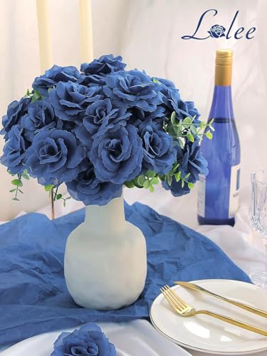 LELEE 108 Pcs Artificial Flowers Fake Silk Roses Long Stem Rose Bouquet Wedding Party Home Decor for DIY Baby Shower Centerpieces Tables Home Decorations(Navy Blue) - color: Navy Blue