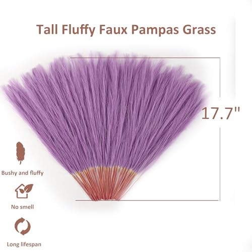 Lavender Purple Pampas Grass Small, 30 Pcs 17" Faux Pampas Grass Short Decor, Pompas Grass Flower Arrangement and Vase Filler for Boho Home Wedding Decoration - color: Lavender Purple, size: 17'' Tall