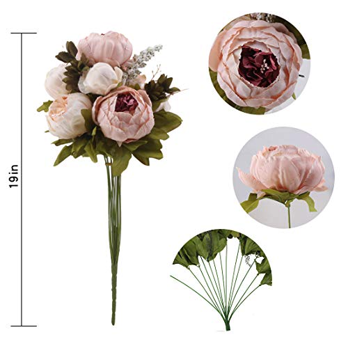 Silk Peony Bouquet Vintage Artificial Peonies Flower for Home Wedding Party Decor (1pcs, Light Pink) - color: Light Pink